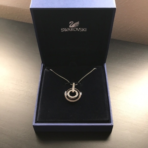 Swarovski Circle Pendant Rhodium Silver Necklace